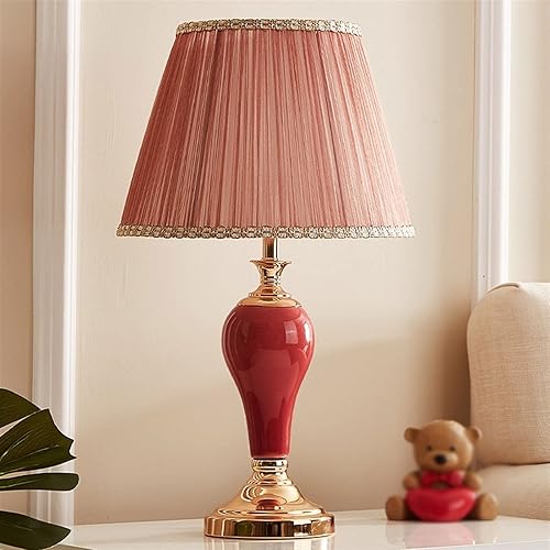 Miniatura 5 de Desk Light 22.83 Inch Red Bedside Lamp Retro Ceramic Table Lamp Night Light Indoor Home Decor Reading Lamp Led Lamp for Desk(A)