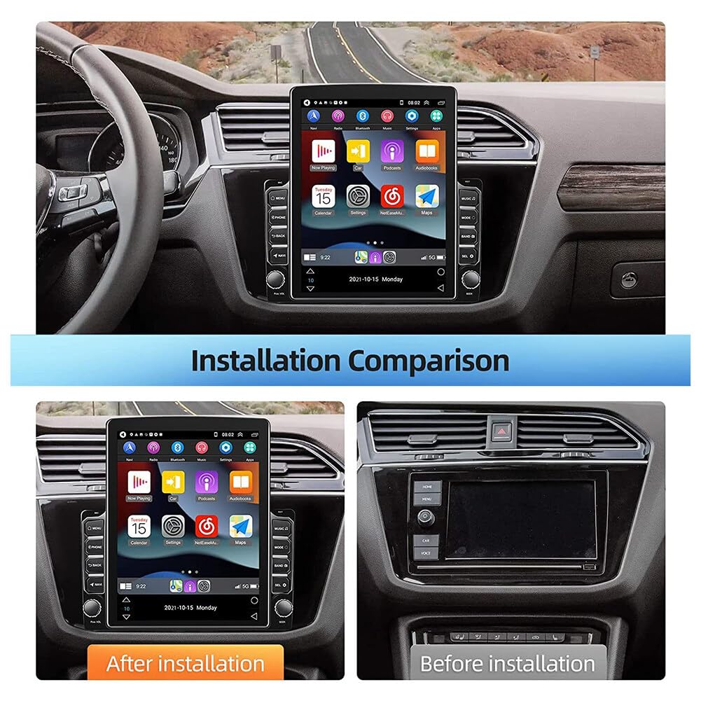 9.7 Inch Touchscreen Android Car Stereo Double Din with Wireless Apple Carplay Android Auto, Bluetooth Double Din Radio with FM, GPS Navigation, WiFi, Backup Camera