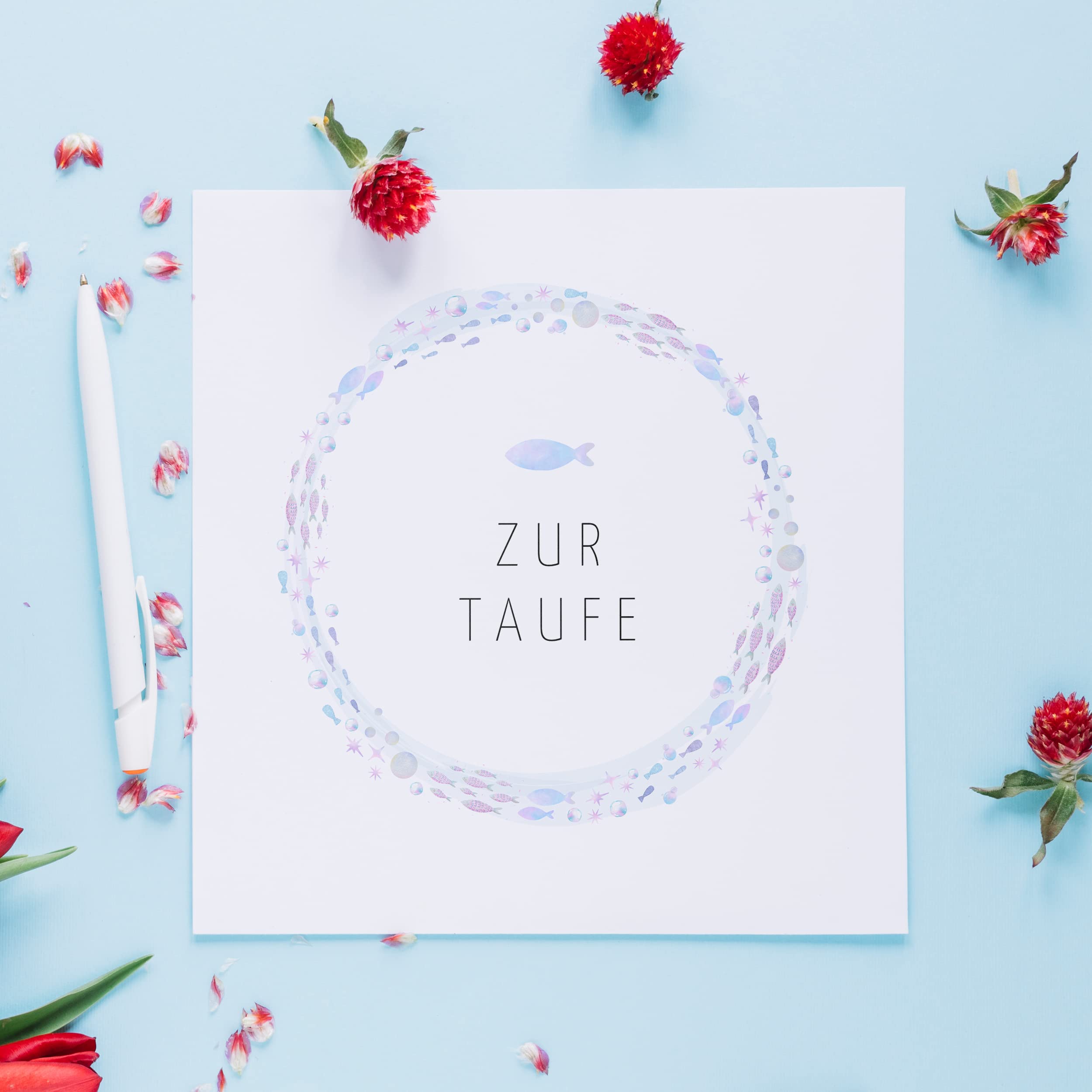 Taufkarte Mit Umschlag Aus Kraftpapier – 15x15 Cm Klappkarte Mit Tauben-Motiv | Für Mädchen & Jungen, Hergestellt In Deutschland