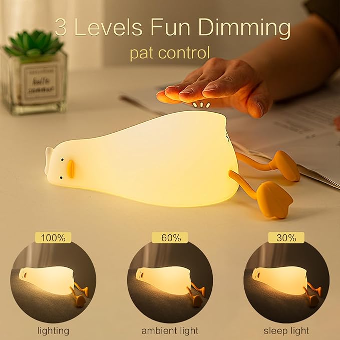 YR YRHH-PET Existential Crisis Duck Lamp - Rechargeable Squishy Kids Night Light, Lying Flat Ducky Lay Lamps, Fun White Elephant Xmas Gifts for Duck Lovers, Nursery College Dorm Decor, Safe Silicone photo 2