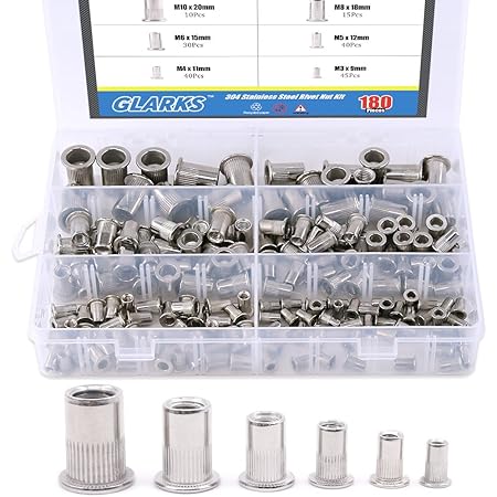 Amazon.com: Glarks 50Pcs #10-24 UNC 304 Stainless Steel Rivet Nuts Flat ...