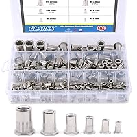 Vista 1 de Glarks - Juego de 180 piezas de acero inoxidable 304, cabeza plana, roscada, remache, inserto, tuerca, kit surtido M3 M4 M5 M6 M8 M10