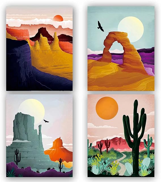 BNMKL Desert landscape Art printing, Parks Prints, Park Poster ,Mountain Print Set Abstract Prints of Mountain Wall Art,Saguaro For Home and Living Room Decor 4 (8''X 10''-No Frame)