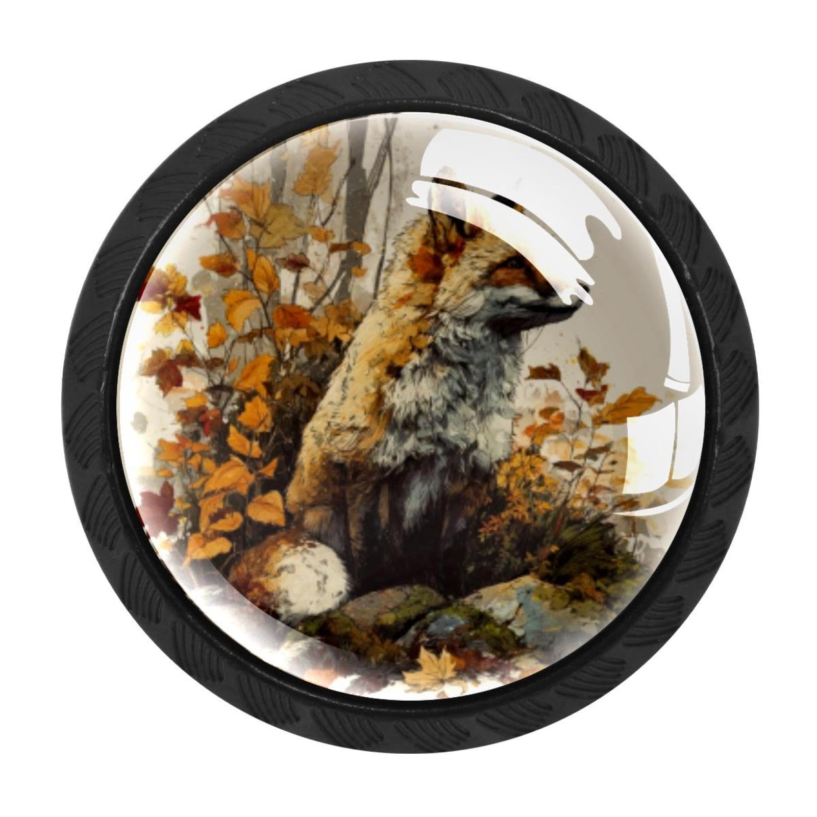 Chenzzzz Multicolored 09 4 Pack Black Autumn Forest Fox (1) Kitchen Handles, Cabinet Pulls Hardware For Cupboard Drawer Knobs Dresser Pulls