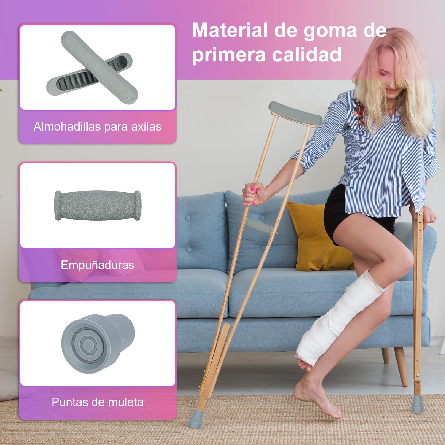 supregear Almohadillas Empuñaduras y Puntas para Muletas, Cubierta de Mango y Almohadilla de Pie, Se Adapta a Muletas de Aluminio Estándar, 6 Piezas, Gris