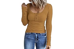 Women's Long Sleeve Henley Top, Casual Outfit Idea for Fall