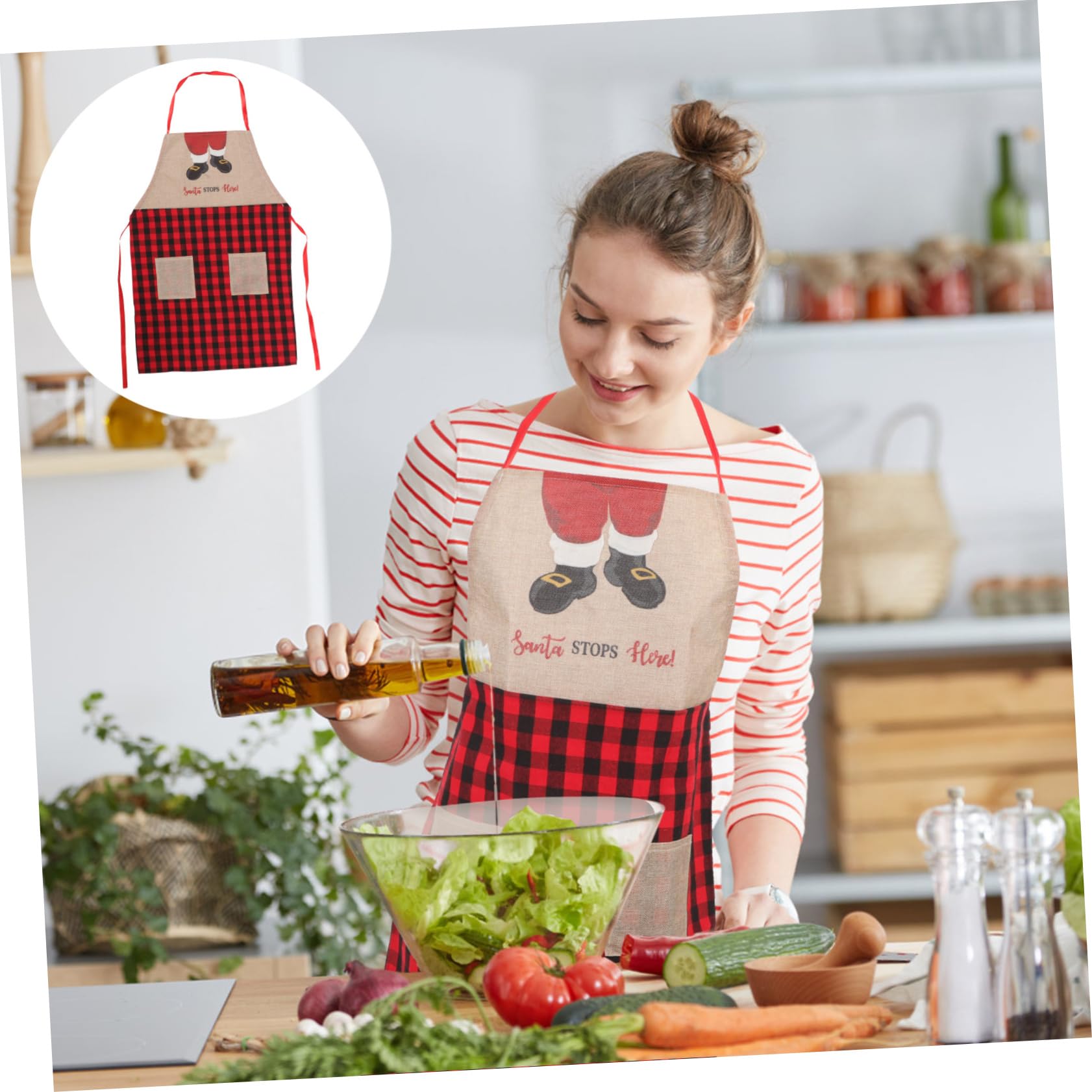 TOPBATHY 3piezas Delantal De Cocina Floral Delantal De Navidad De Rojo Para y Cocina