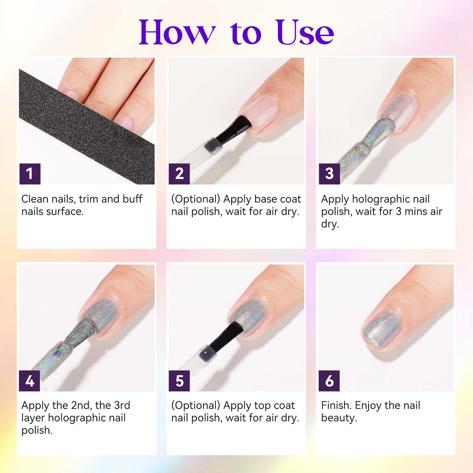 MIZHSE Holographic Nail Polish, Silver Glitter Nail Polish Air Dry Fast, 15 ml 0.5 fl oz High Glossy Shiny Nail Pigment Oil-based Laser Iridescent Nail Lacquer Chrome Halo Nail Art Salon Manicure Home