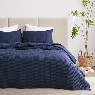 EXQ Home Quilt Set Full/Queen Size Navy 3 Piece,Lightweight Soft Coverlet Modern Style Stitched Quilt Pattern Bedspread Set for All Season(1 Quilt,2 Pillow Shams)