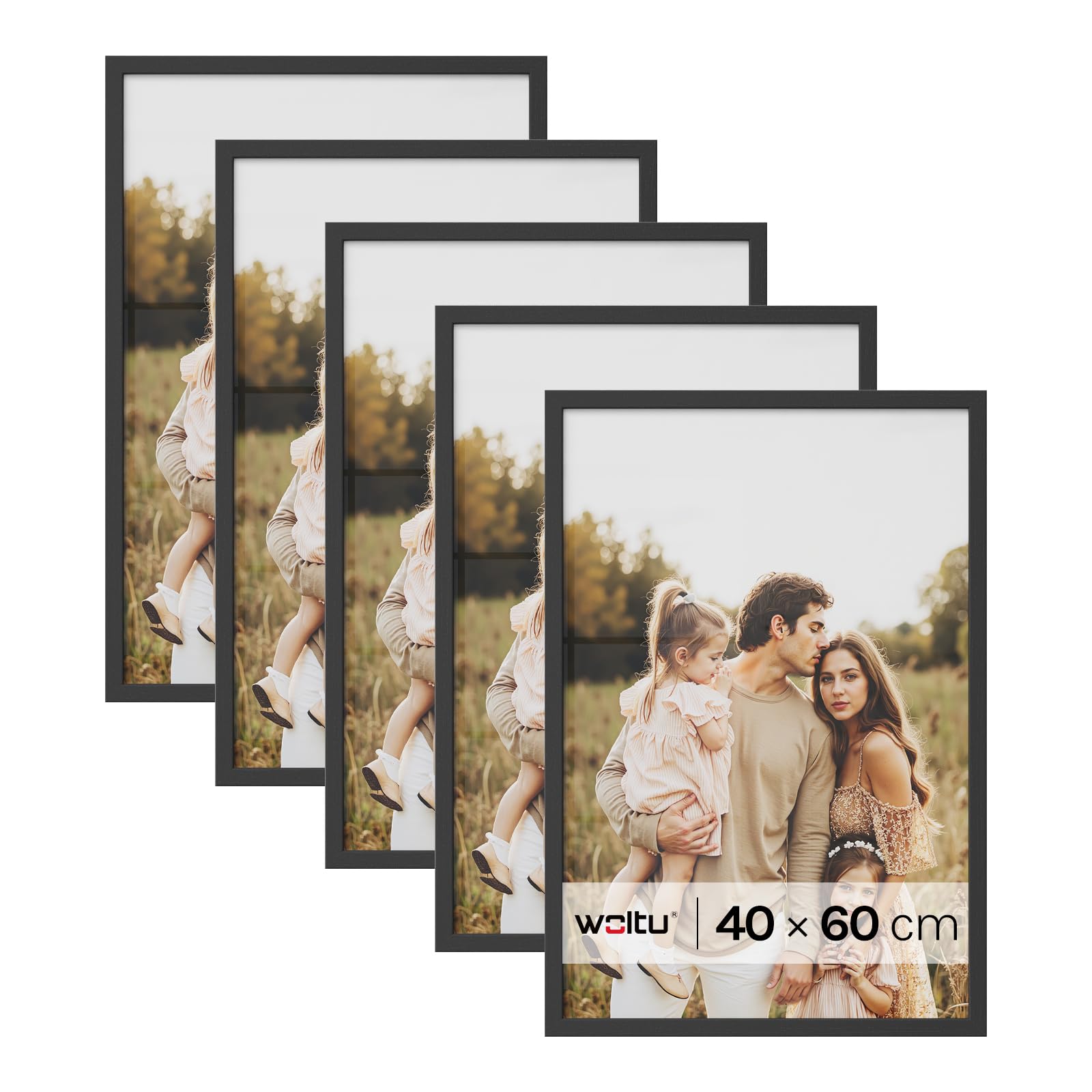 WOLTU Bilderrahmen, MDF-Holz Fotorahmen mit Passepartout für Fotos, bruchsichere PS-Platte zum Aufhängen und Aufstellen, Collage Wanddeko Rahmen