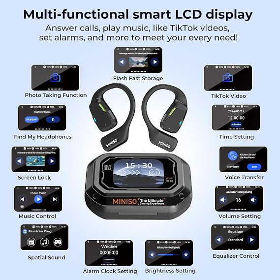 MINISO M98 AI Translation Earbuds, 3-in-1 Real-Time Translator Earbuds with App, 134 Languages Translation Earbuds with LCD Touchscreen, Open Ear Translator Earbuds for Learning, Traveling, Business