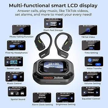 MINISO M98 AI Translation Earbuds, 3-in-1 Real-Time Translator Earbuds with App, 134 Languages Translation Earbuds with LCD Touchscreen, Open Ear Translator Earbuds for Learning, Traveling, Business