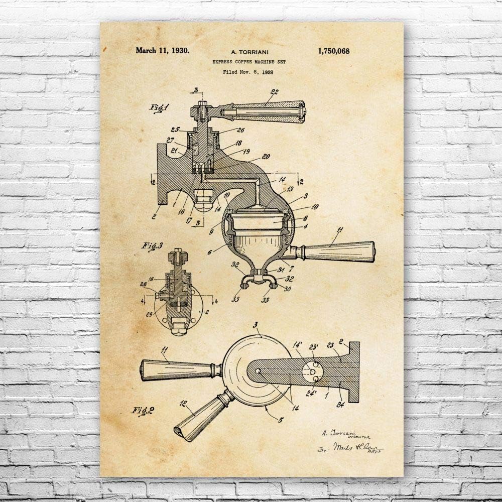 Espresso Machine Poster Print, Restaurant Decor, Barista Gift, Espresso Bar Art, Coffee Shop Decor, Espresso Lover Gift Vintage Paper (12 inch x 16 inch)