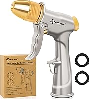 AUTOMAN Heavy Duty 100% Metal Garden Hose Nozzle - High Pressure 4-Pattern Sprayer for Plants, Lawns, Cars & Pets