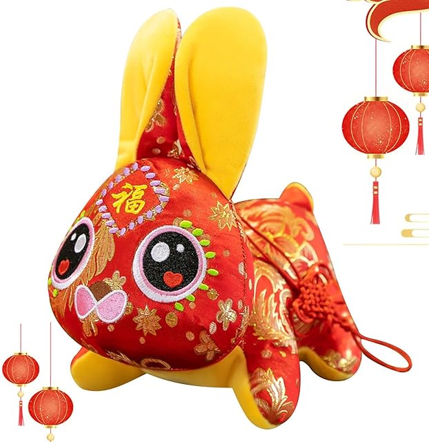 pologmase Chinese New Year Rabbit Plush | Soft Bunny Zodiac Rabbit Toy Stuffed Bunny Doll | 2023 Lunar Year Zodiac Bunny Ornament Chinese New Year Gifts for Spring Festival Decor