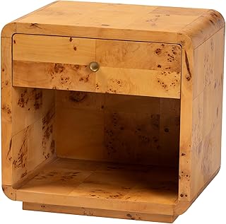 bali & pari Netra Real Burl Wood Nightstand, 1-Drawer, Orange Mappa