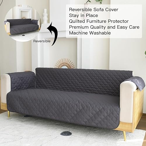 Miniatura 2 de YuppieLife Funda de sofá reversible, funda protectora duradera y antideslizante para muebles, para mascotas, perros, niños, sofá biplaza de 46