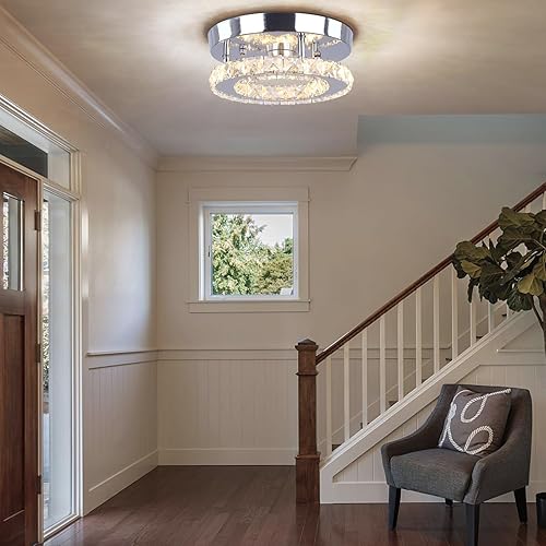 Miniatura 6 de diisunbihuo Mini candelabros de cristal regulables, moderno montaje empotrado, lámpara de techo redonda LED de cristal, luz de pasillo, dormitorio,