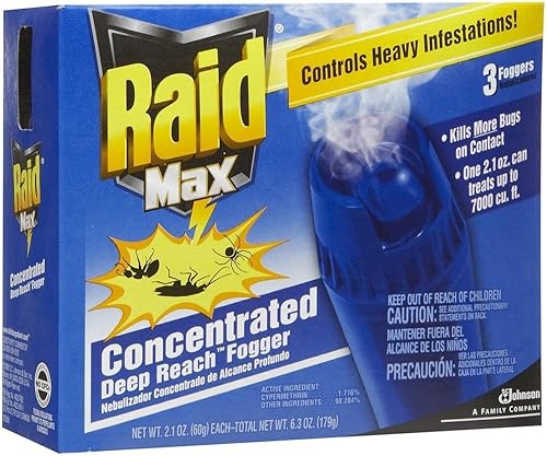 Raid Max Fogger, insecticida para mosquitos, hormigas, cucarachas, arañas, pulgas, para uso en interiores, 2.1 onzas, 3 unidades
