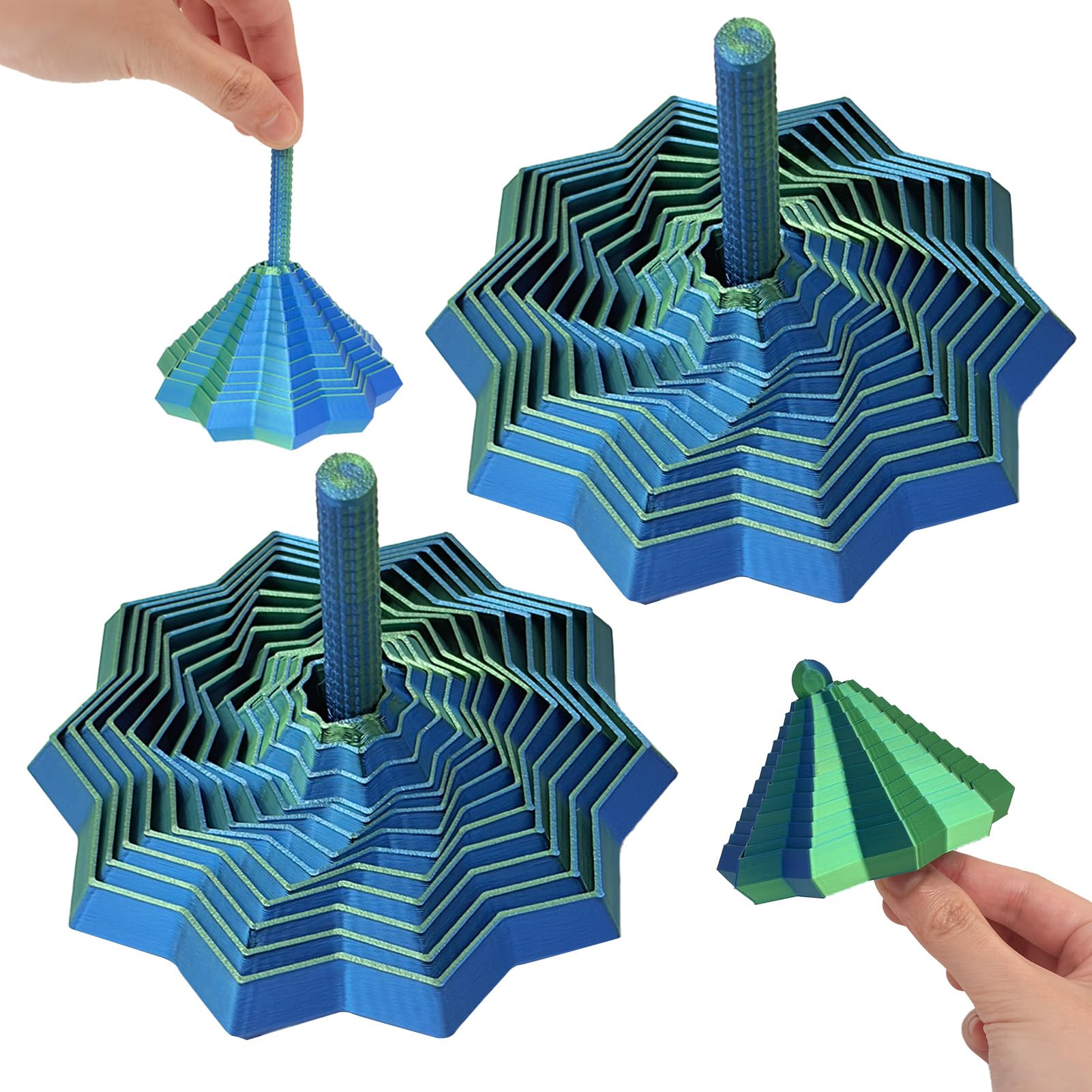 2 Pack 3D Printed Fidget Toy, Spiral Sensory Tower Desk Toy for Adults and Teens, Telescopic Gravity Fidgets Compatible with Anxiety and ADHD Support, Impossible Cone Passthrough Sculpture