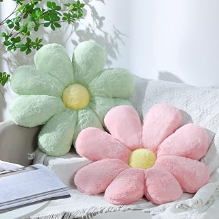 2 Pcs 19.7 Inch Flower Pillow Soft Daisy Flower Pillow Plush Floor Pillow Seating Cute Chair Cushion Bed Pillows Decorative Cute Throw Pillows Sofa Butt Cushion for Bedroom (Pink, Light Green)