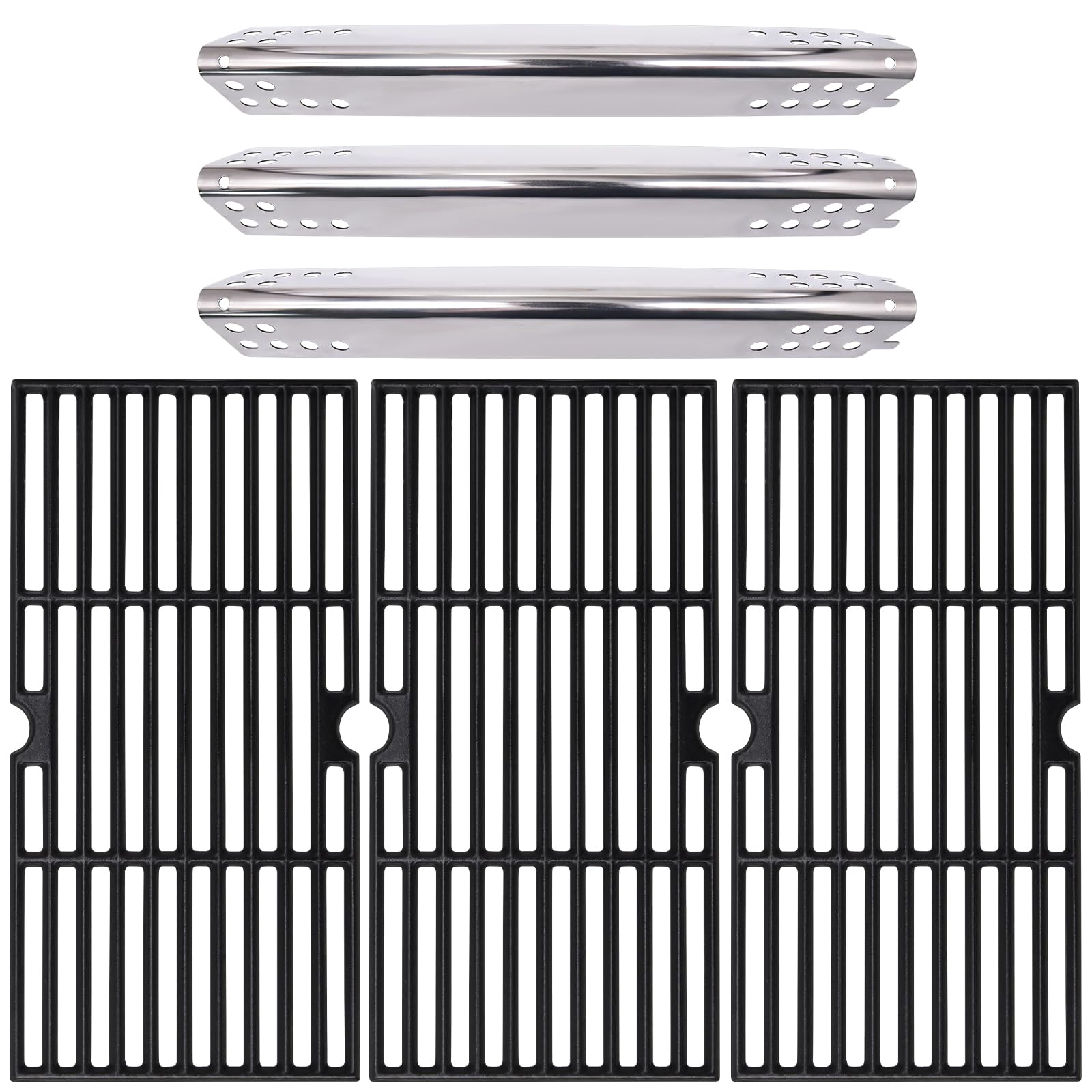 Hiorucet Grill Grate Parts for Charbroil Advantage 3 Burner 463343015, 463335115, 463370015, Cast Iron Cooking Grid Grates, Heat Shield Plate Tents for Char-Broil Advantage Grill Replacement Parts.