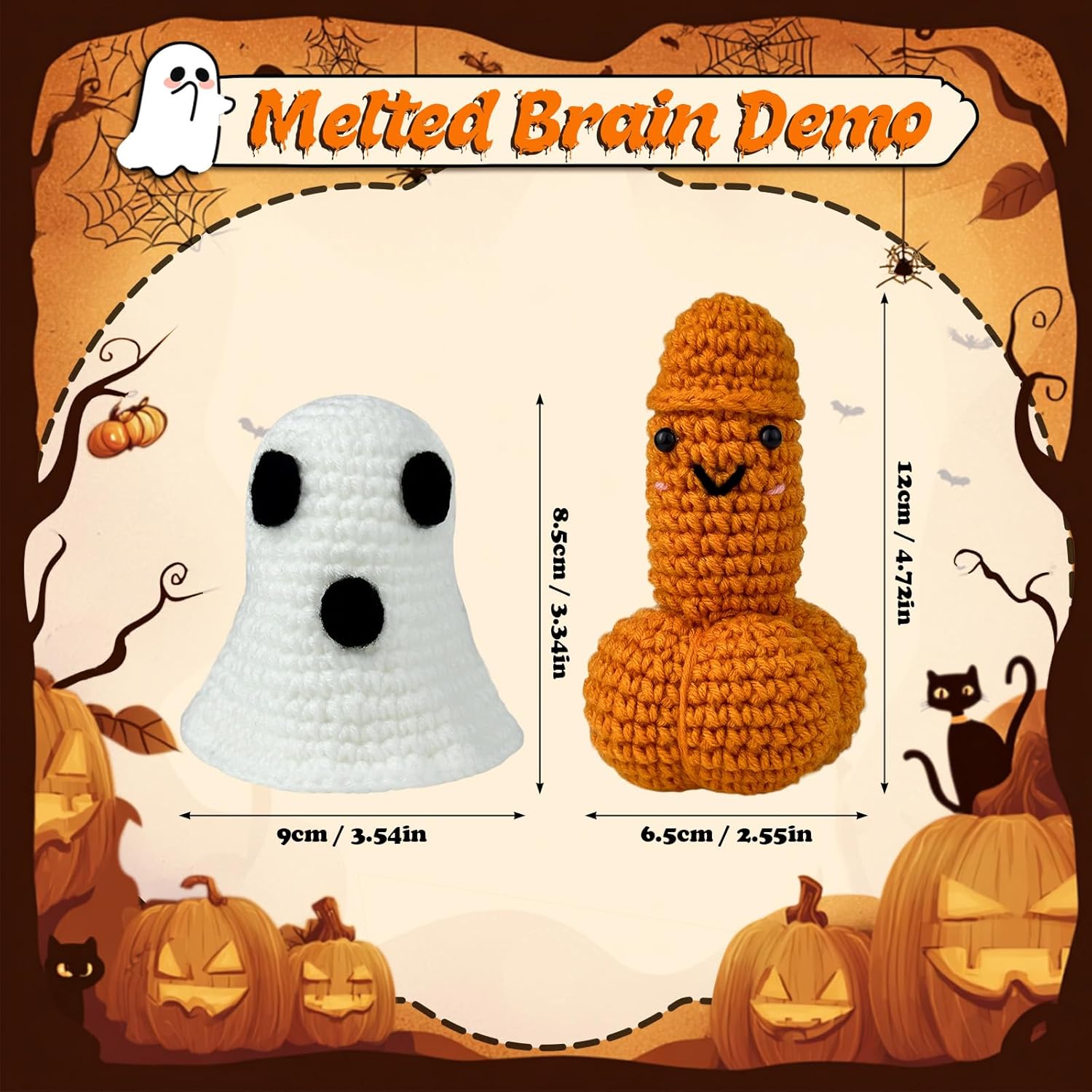 Crochet Pumpkin Ghost Halloween Decoration for Adults – Funny Spooky Handmade Toy, Party Prank Gift, Unique Gag Surprise Decor for Home Office Table