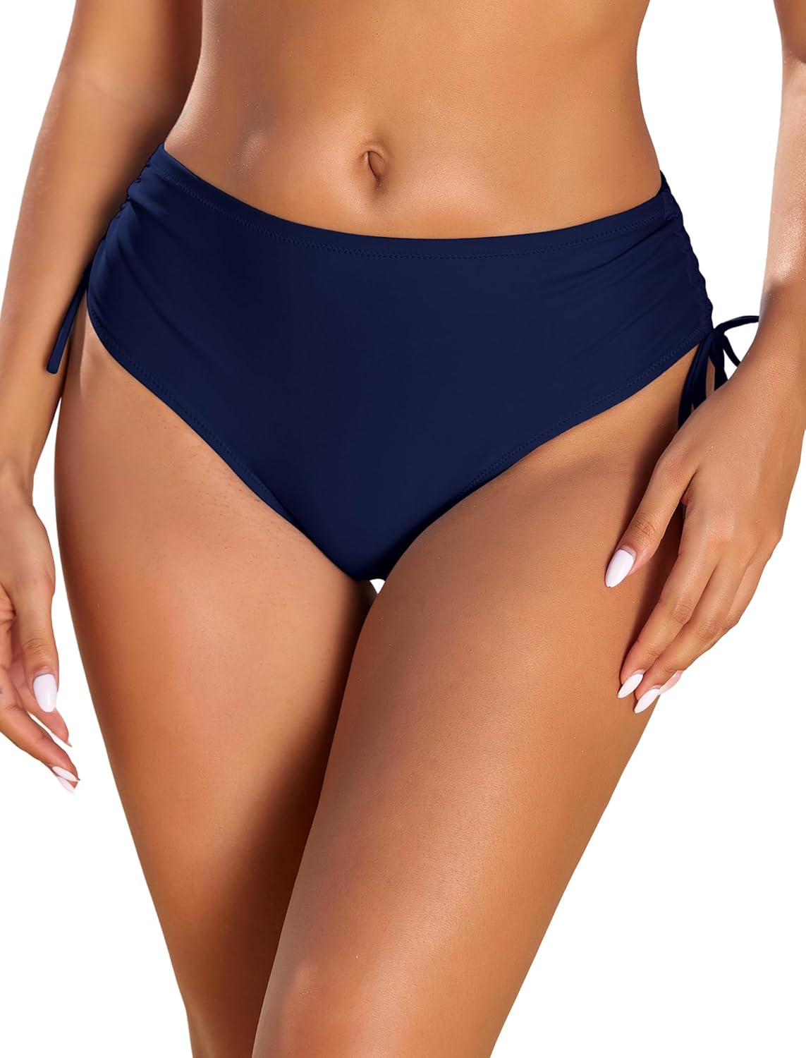 HUSKARY Women's Bikini Bottoms Full Coverage Mid Waisted Bathing Suit Swimsuit Bottom Side Tie Swim Briefs