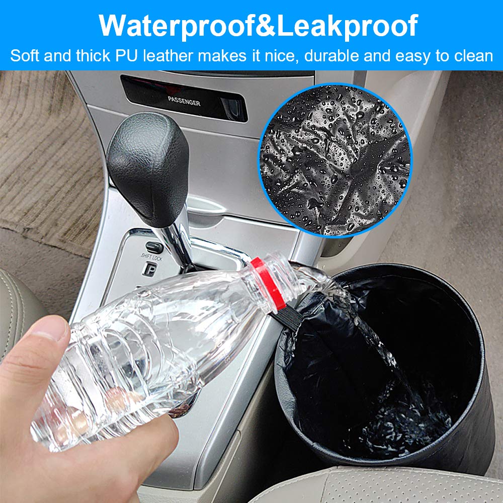 ROSON Foldable Car Garbage Can, 100% Leak-Proof Waterproof Car Trash Can Comfortable Multifuntional Artificial Leather Car Organizer Hanging for Headrest