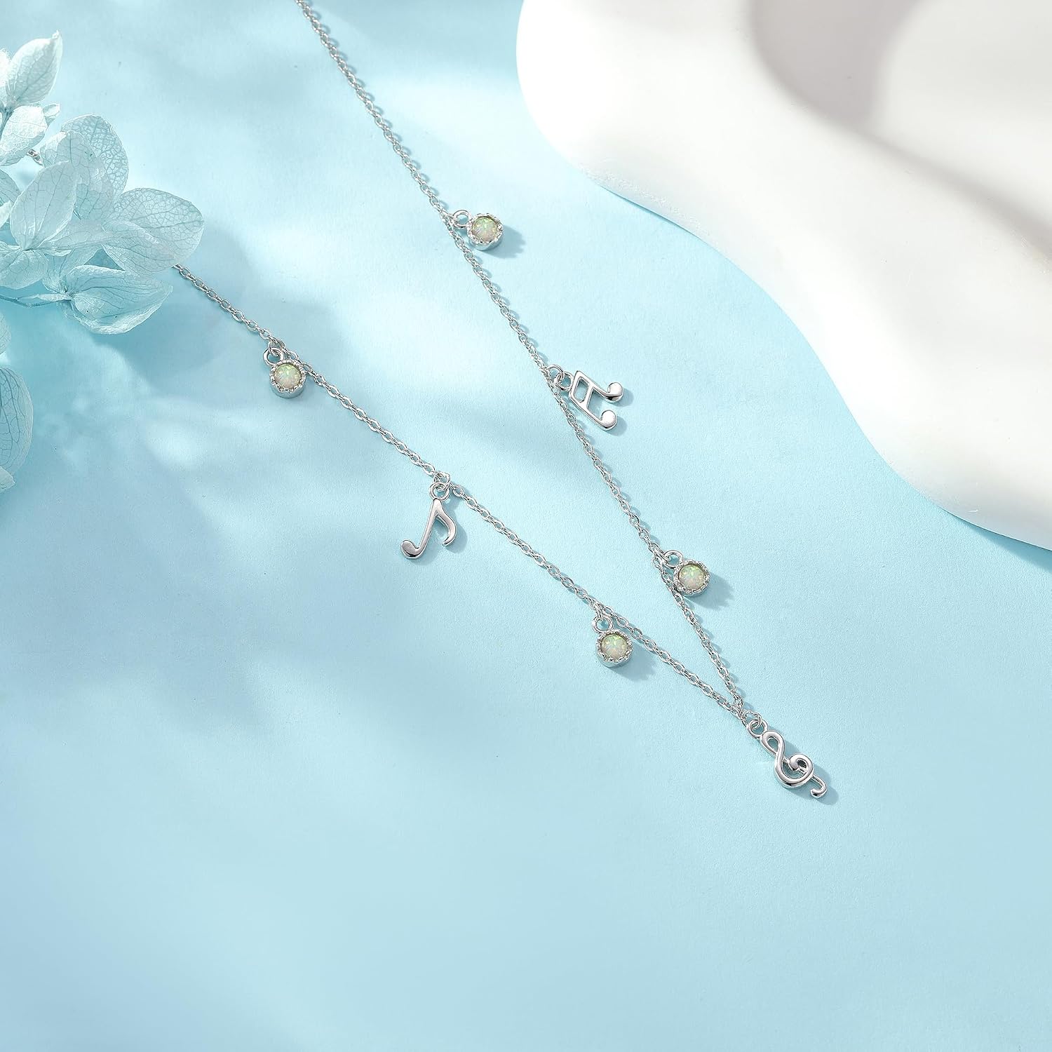 SNOWELLE Music Note Necklace 925 Sterling Silver Opal Musical Note Choker 16 inches Music Jewelry Gifts for Women