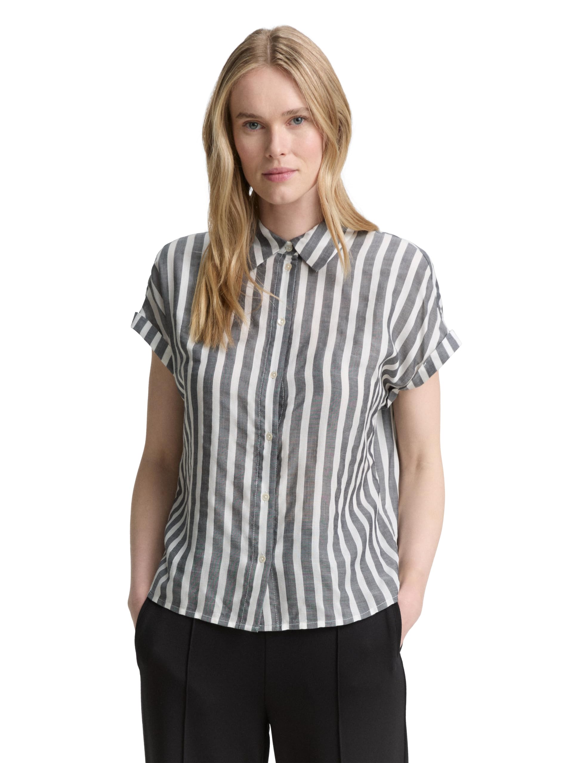 Tom Tailor Damen Loose Fit Bluse mit Streifenmuster