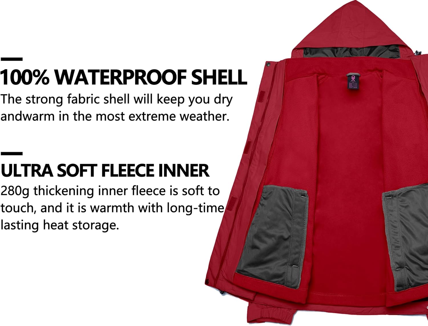 Little Donkey Andy Women's 3 in 1 Winter Ski Jacket Warm Fleece Liner Jacket Waterproof Windproof Snow Coat & Detachable Hood - Image 5