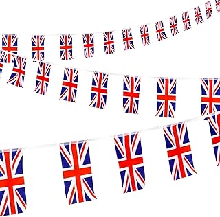 32ft Union Jack Flags Bunting,30 Pendant Coronation Bunting Rectangle Flags Banner,Outdoor Waterproof King Charles Coronation Decorations Patriotic Themed Britain National 70th Anniversary Flags