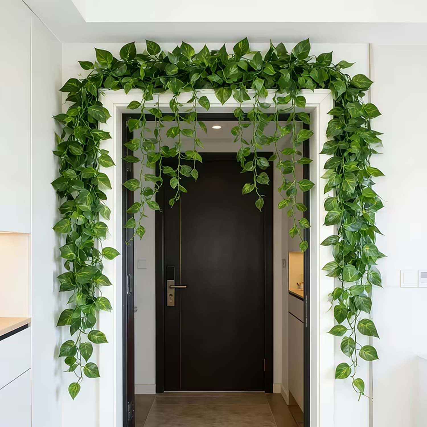 Go Hooked (Pack of 8 Creepers Artificial Garland Money Plant Leaf Creepers for Home Decoration, Party Dcor (8 Creepers, 30 Leaves in 1 Creeper, 6 Foot Each), Green, 1 Centimeters