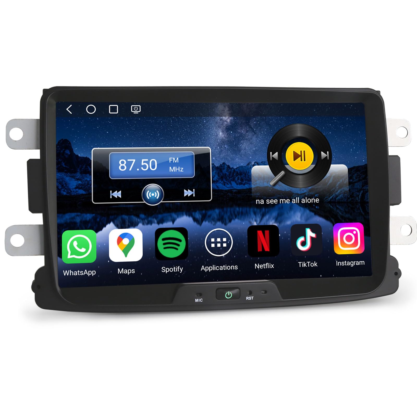 Erisin 8" Qualcomm 8-Kern 4GB+64GB Autoradio Bluetooth Android 14 GPS Navi für Renault Dacia Duster Sandero Logan Dokker Lodgy CarPlay Android Auto WiFi 4G OBD2 RDS DAB+ DSP Lenkradsteuerung Canbus