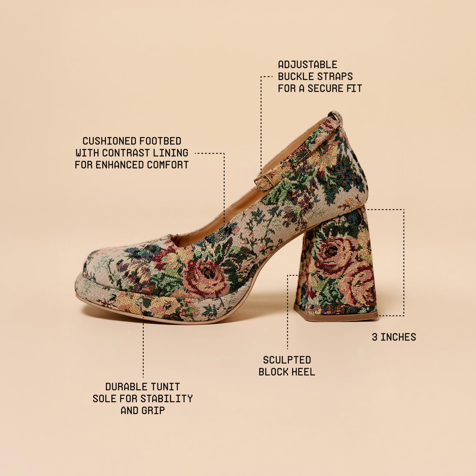 Theater Women Floral Tapestry Platform Sandals | Round Toe Chunky Block Heels with Ankle Strap | Stylish & Comfortable for Casual Wear 1