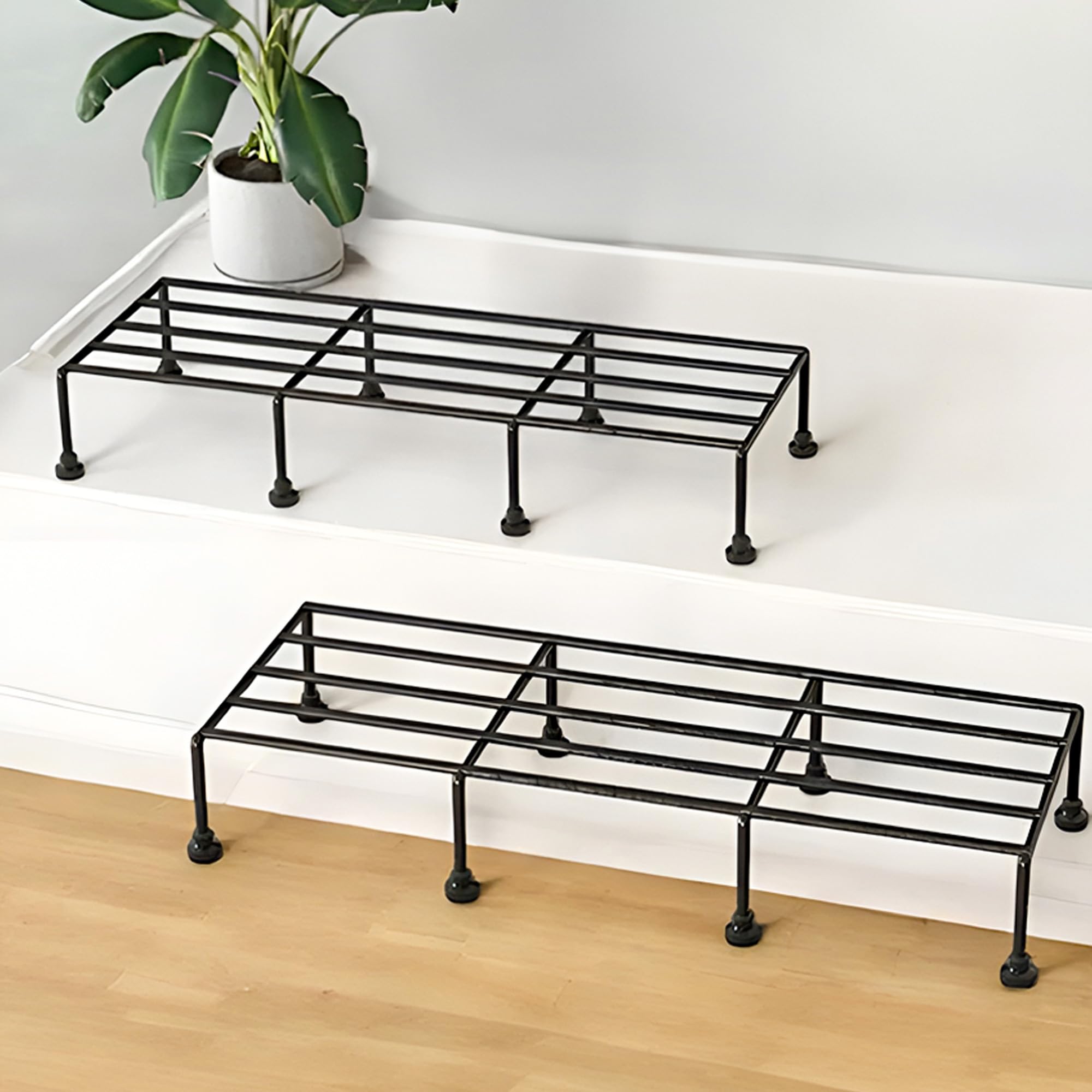 WonderStand TITAN Plant Stands (Set of 2) Plant Stand for Balcony Rust proof Metal Plant Stand for Living Room with 7 Layer Coating (Rectangle Black)