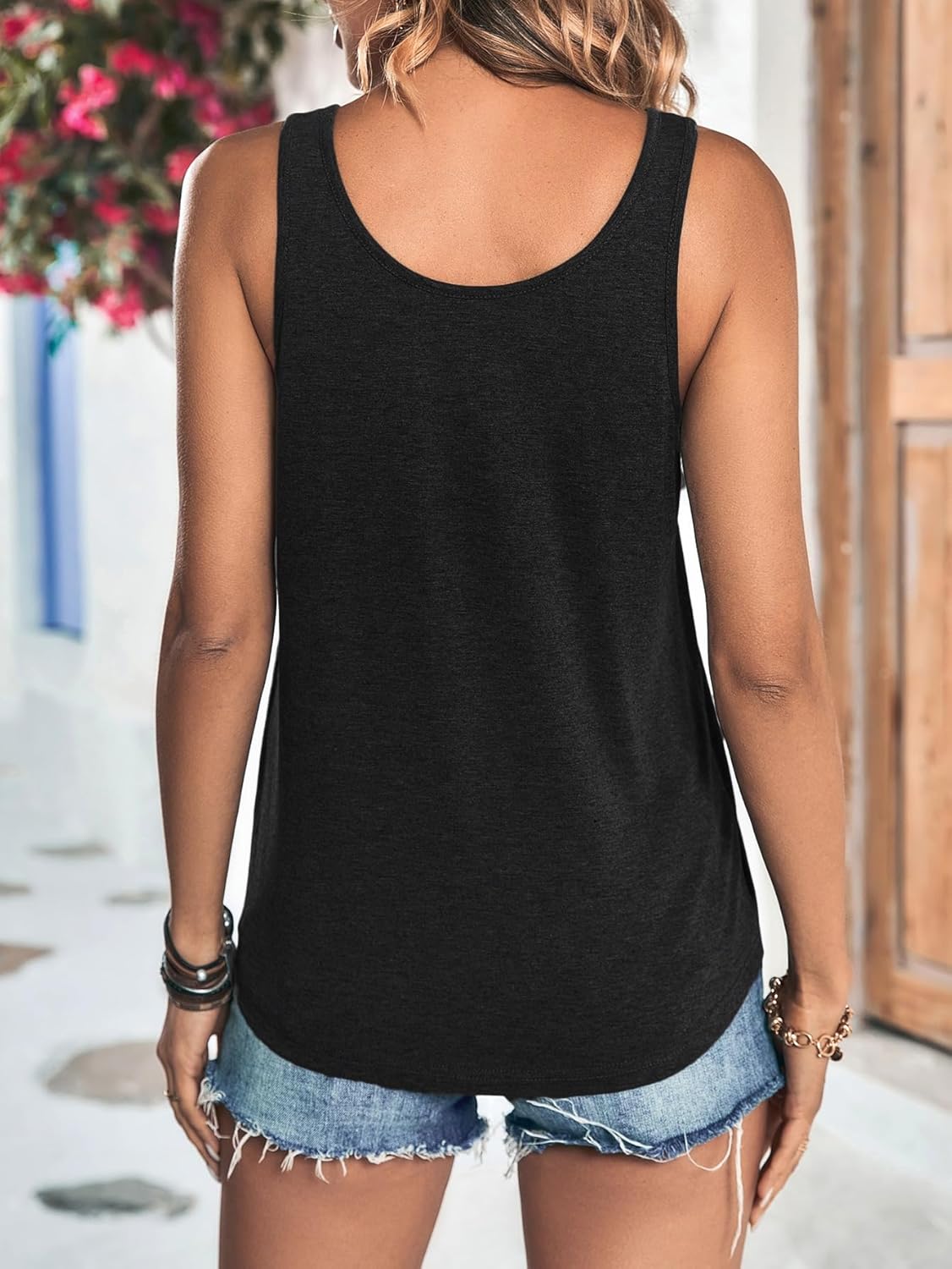 SweatyRocks Women's Scoop Neck Button Up Tank Top Casual Solid Sleeveless T Shirt - Image 2