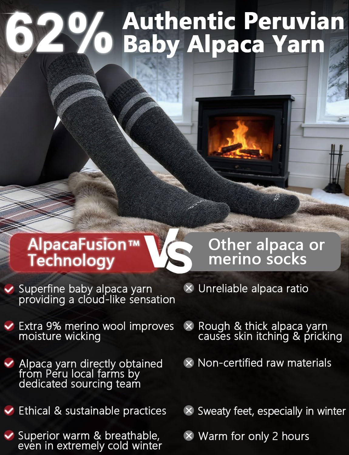 Alpaca Wool Heavyweight 15-25 mmHg Knee High Compression Support Socks Thick Winter Thermal Warm Soft Travel Flying - Image 4