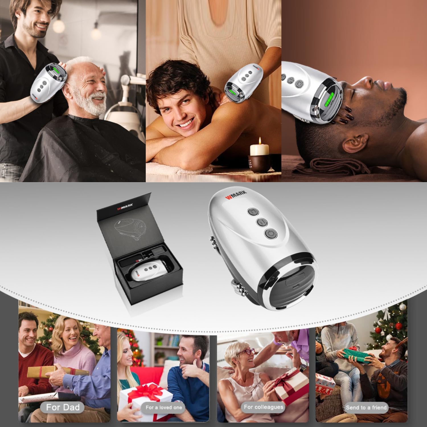 WMARK NG-SM001 Ultra Premium - Masajeador inalámbrico para peluquería, hogar, carga USB, vibración, cuello, piernas, manos, cara, 2 nodos de masaje, 2600 mAh, 13 horas de funcionamiento, temporizador