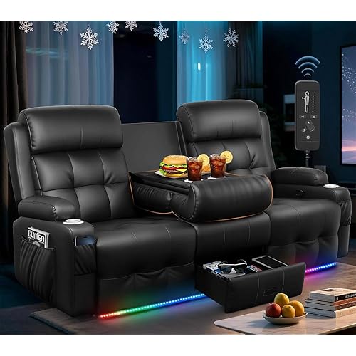 3-Seater Loveseat Recliner Sofa, Home Theater Seating Reclining Couch with Flip Middle Backrest, RV Wall Hugger Sleeper Sofa with Massage, Dawer & Cup Holders, 150° Recline for RV & Living Room