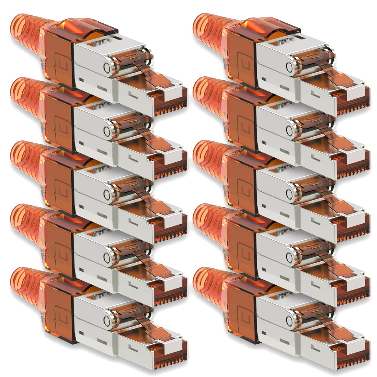 NAUC Netzwerkstecker Cat 7 CAT7 werkzeuglos RJ45 LAN Kabel Stecker ohne Werkzeug werkzeugfrei kompatibel mit CAT6 CAT6a CAT5 Verlegekabel Patchkabel Netzwerkkabel 10 Stück