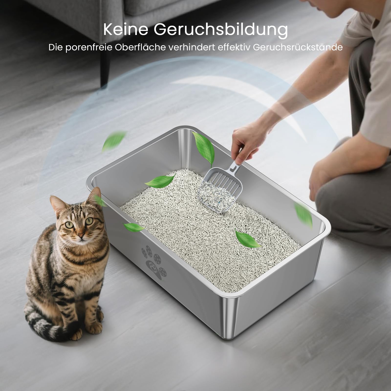 PTLOM Lebensmittelgrade Katzenklo Edelstahl Katzentoilette - Katzenklo Offen Klein Mit Niedrigem Einstieg für ältere Katzen, Abgerundete Kanten, Rostfrei & Antihaftbeschichtet,45x35x15cm