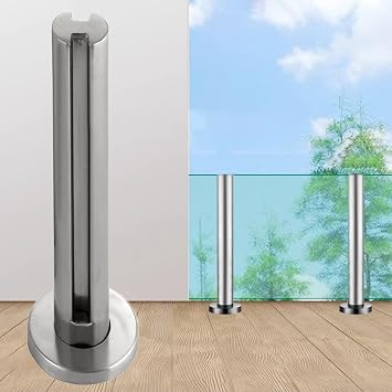 LXLZYXSF Glass Railing Post Panels Guardrail Standoff Landing Balustrade for Steps Platform, Round Silver Stainless Steel Balusters, Balcony Garden Deck Pool Color Middle Post, Size 60cm23.6"