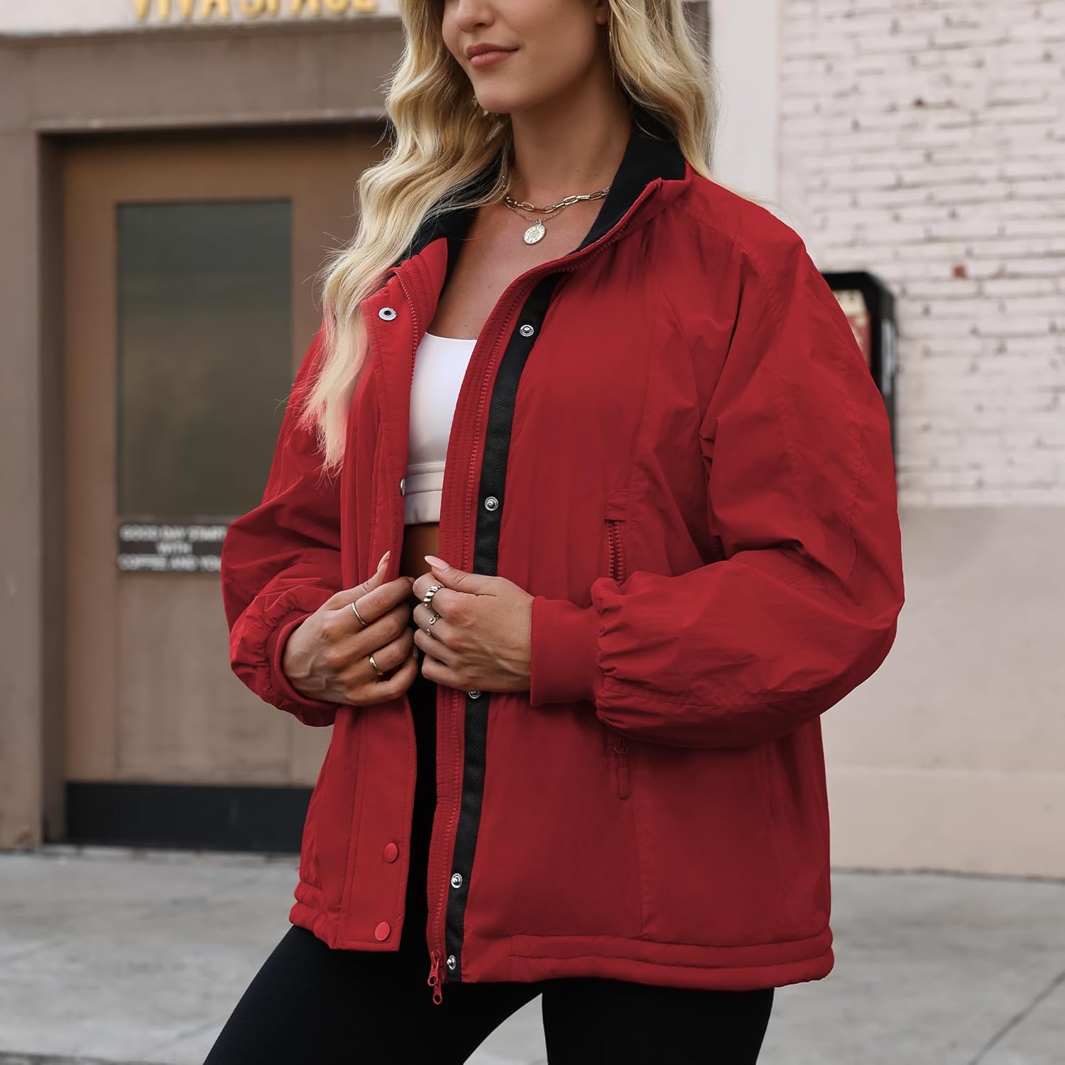 Winter Jackets for Women Long Sleeve High Neck Zipper Up Fleece Lined Overcoat Field Tripper Jacket with Pockets - Image 5