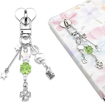St. Patricks Day Charm Chain Four Leaf Clover Charms for Good Luck Irish Gifts Women Bag Phone Case Accessory With Hook Gift Reader Booklovers Cute Holiday Keychain