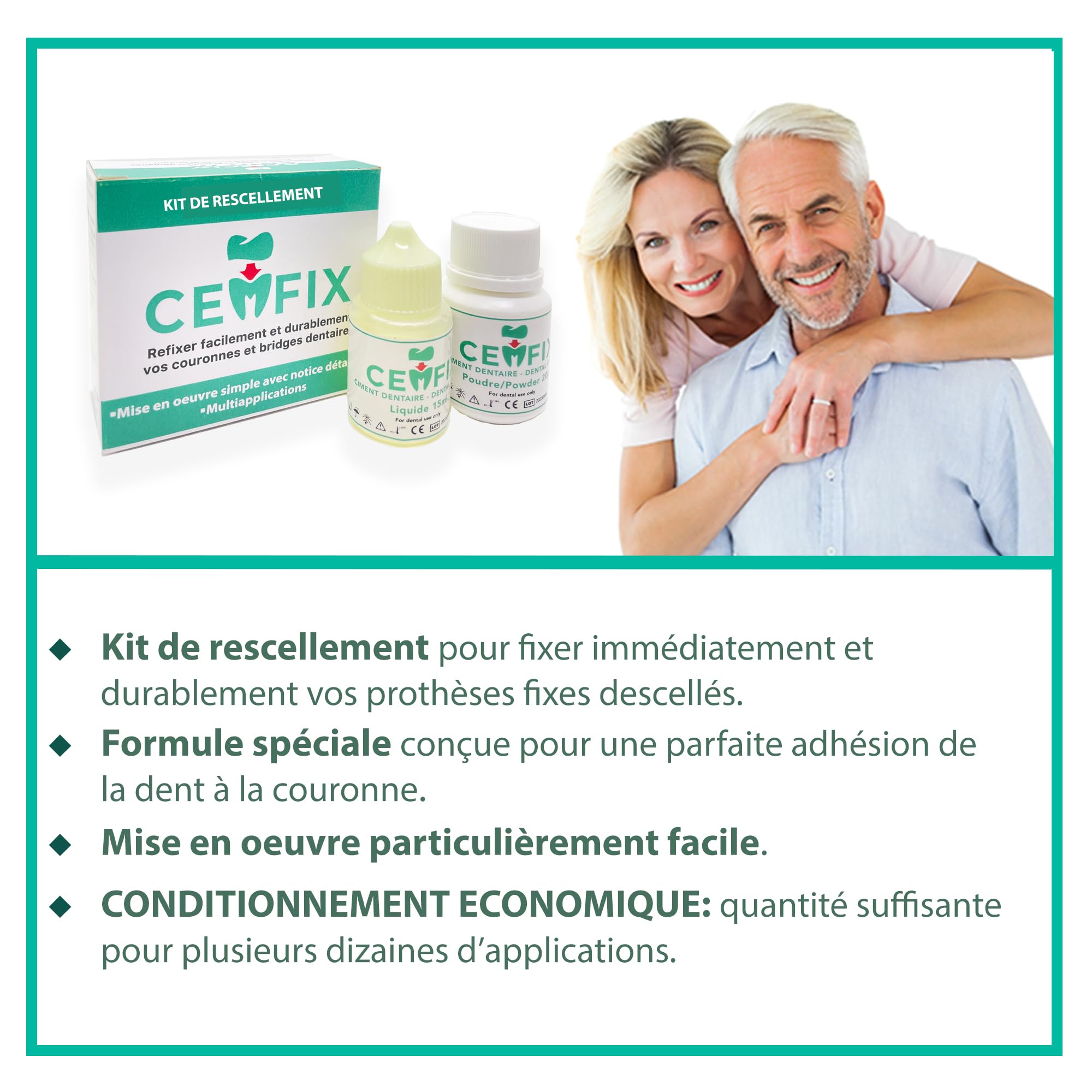 Nouveau produit dentaire pour refixer couronnes et bridges dentaires-Fixation et adhérence maximale garantie