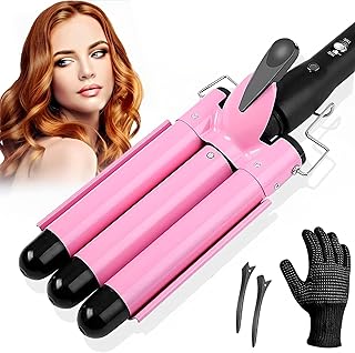 3 Barrels Hair Curler, PEFOOK 25mm Curling Iron Curling Tongs Hair Waver Mermaid Waves Curling Wand Beach Waver Curler with 2 Temperature Control Quick Heating for Long or Short Hair Styling