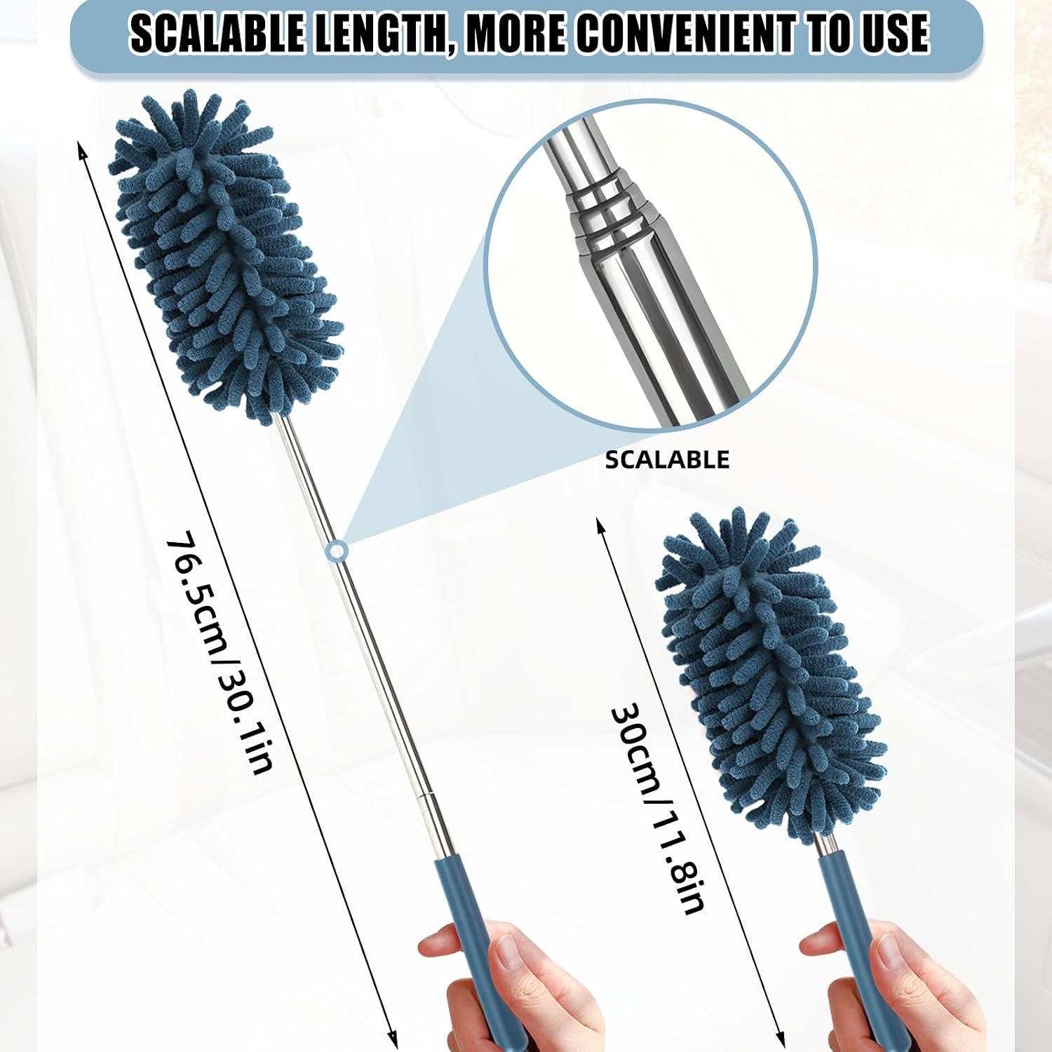 2Pcs Car Interior Duster with Extension Pole Soft Dash Vent Dusting Detailing Wash Brushes with Long Handle Duster Cleaner Tool New Car Must Haves for Cleaning Supplies (Blue) image 2