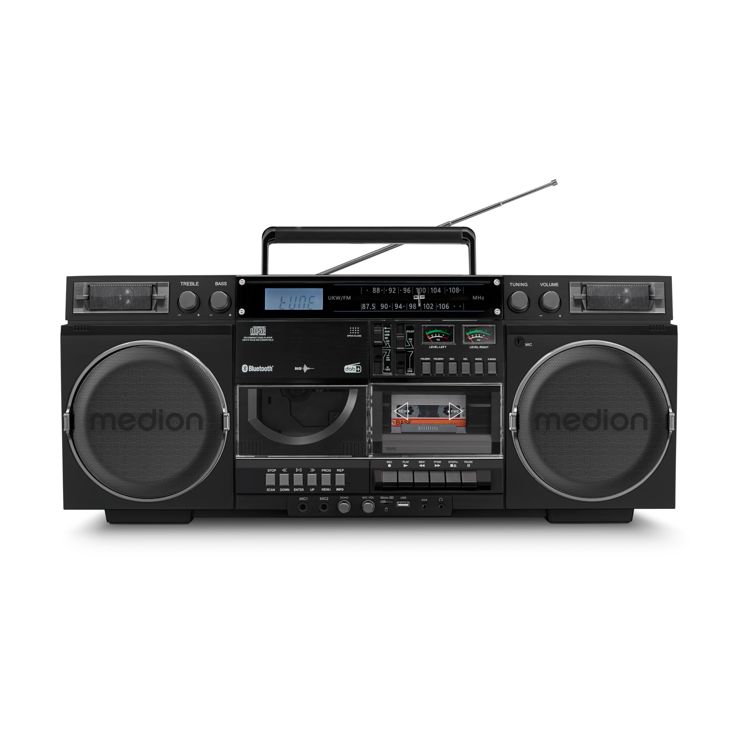 MEDION Registratore a cassette P66538 Ghetto Blaster retrò con lettore CD, Bluetooth, DAB+, USB, SD